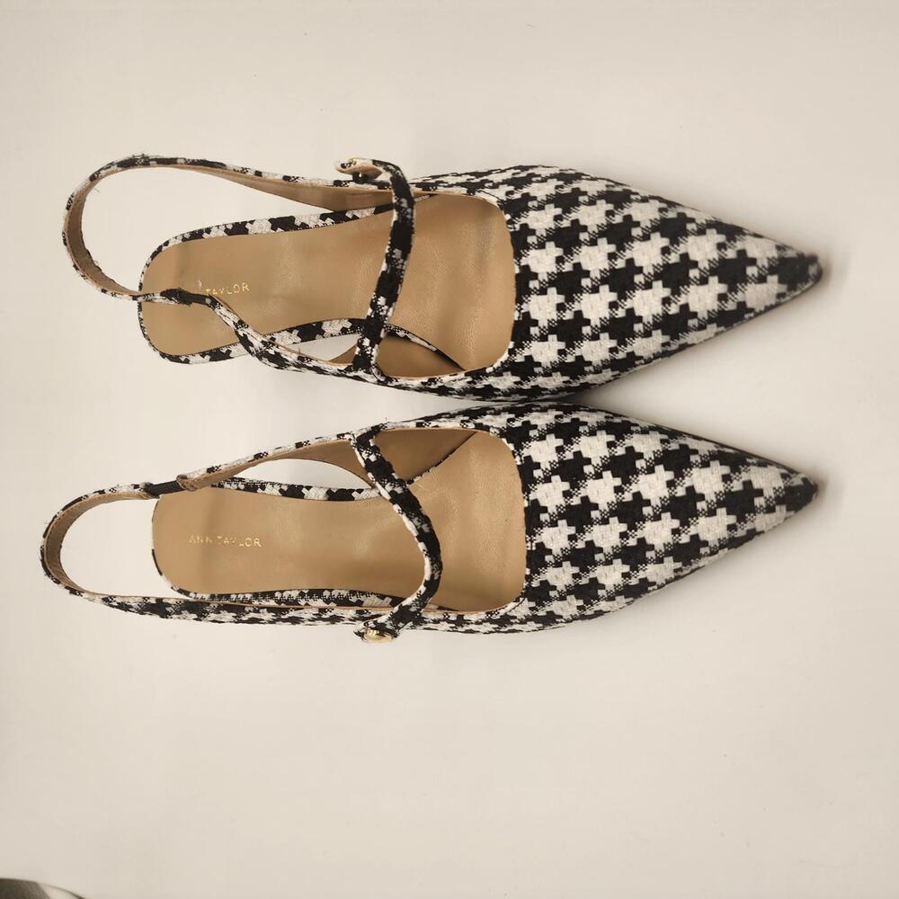 New ann taylor Gingham kitten heel sling 8M black white - Picture 7 of 7